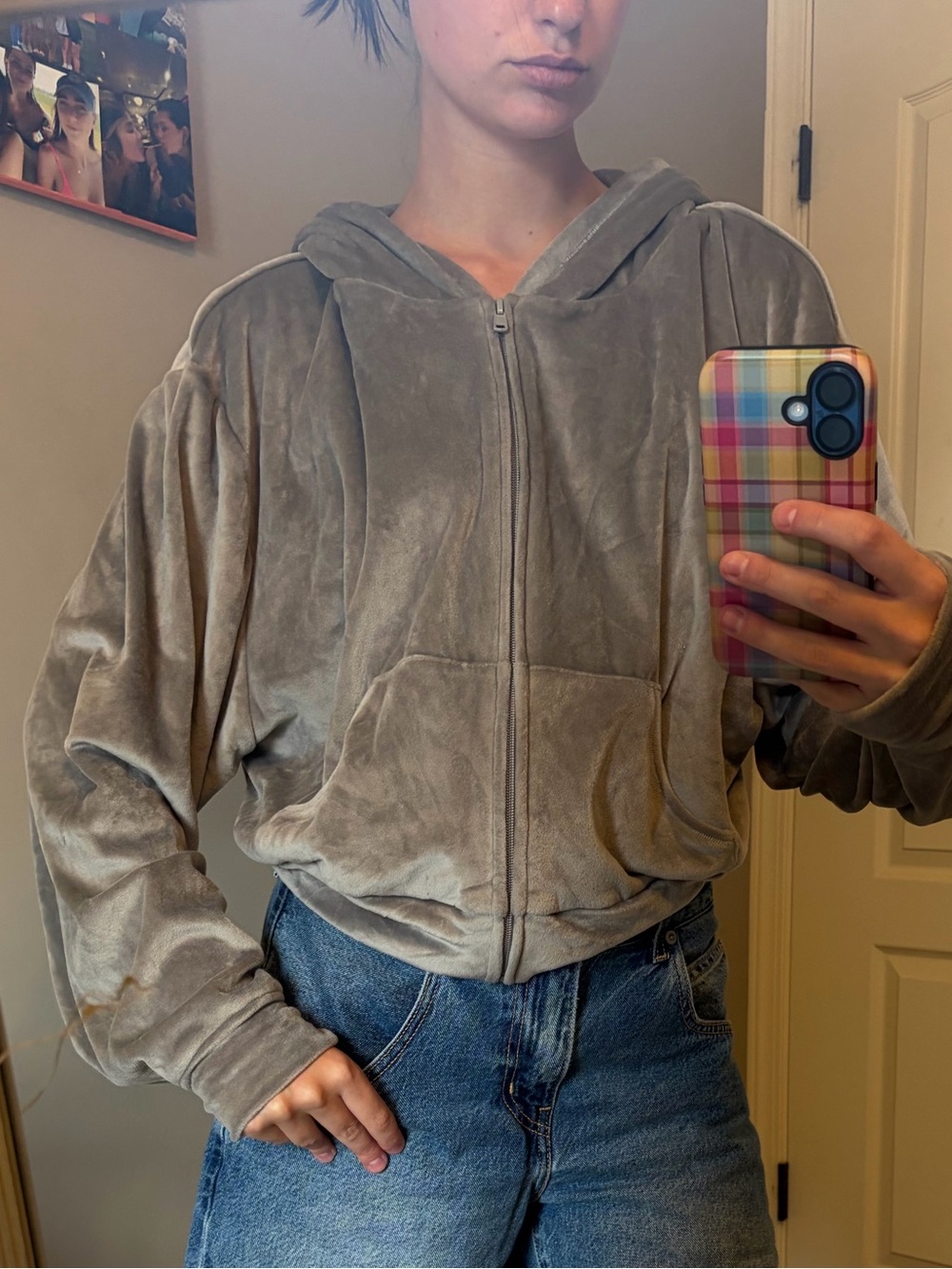 SKIMS Taupe Velour Zip-Up Hoodie
